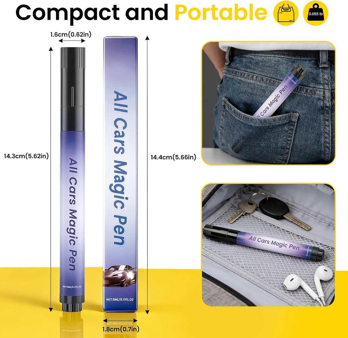 Car Scratch Remover Pen, Magic Car Scratch Removal Pen for All Car Colors, Scratch Repair Pen, Easy DIY Paint Repair Kit, Quick Fix for Wear Swirl Marks And Scuffs, 2PCS