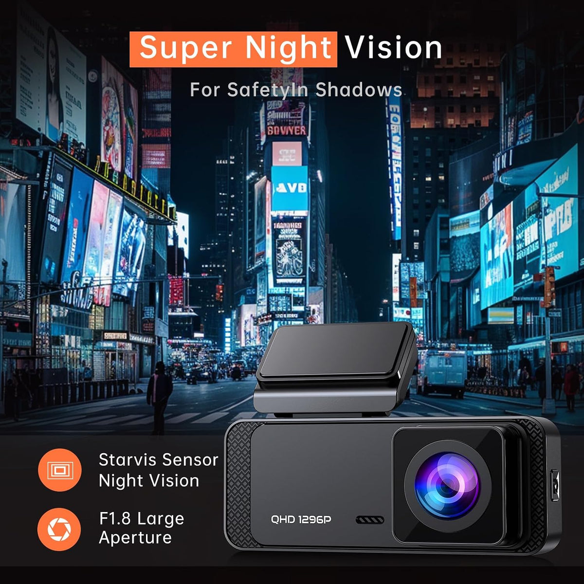 Veement 1296P Dash Cam Front, WiFi Dash Camera for Cars with App