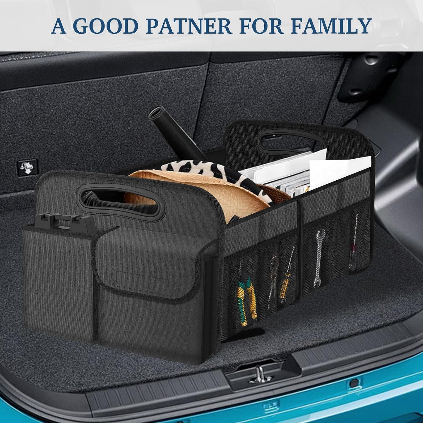 Femuar Car Trunk Organizer, Car Storage Organizer with Large Capacity Waterproof Collapsible Trunk Organizer for Car Suv/Jeep/Sedan (Grey, Standard)