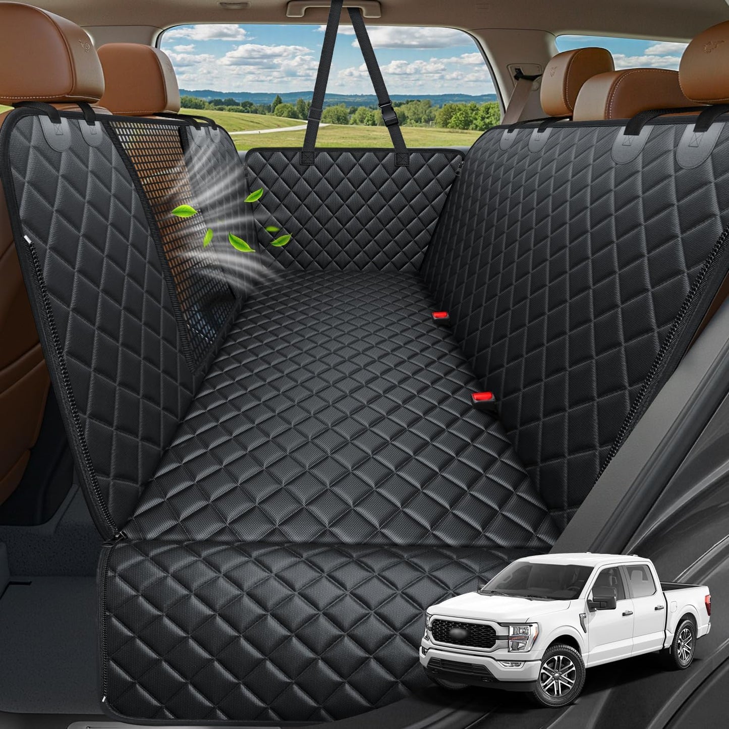 URPOWER 4 in 1 Dog Car Seat Cover for Back Seat, Waterproof Dog Hammock with Mesh Window and Side Flap Pet Car Seat Protector Dogs Backseat Cover for Cars, SUVs & Mid-Size Trucks