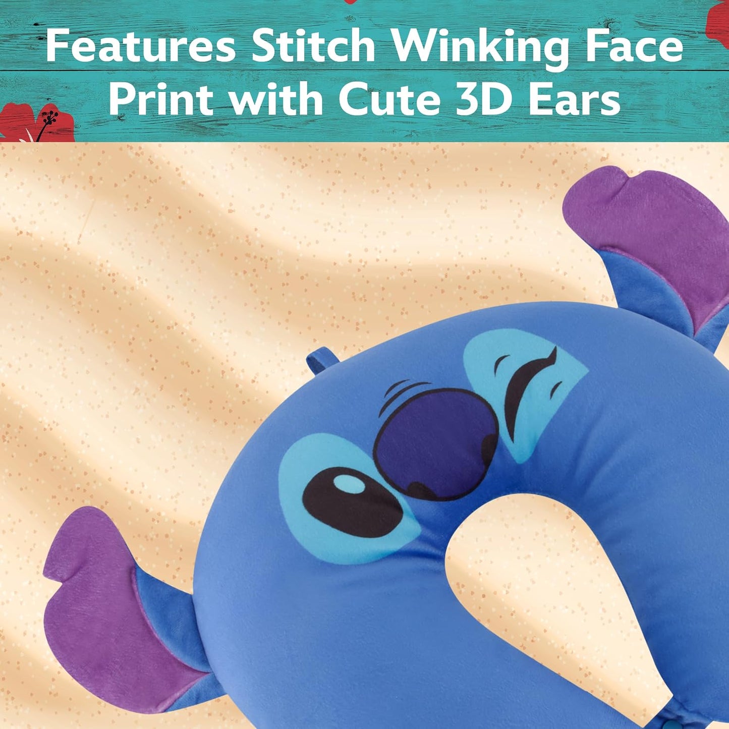 Disney Stitch Neck Pillow, Adult Travel Accessories with 3D Ears for Airplane, Car and Office Comfortable and Breathable, Blue