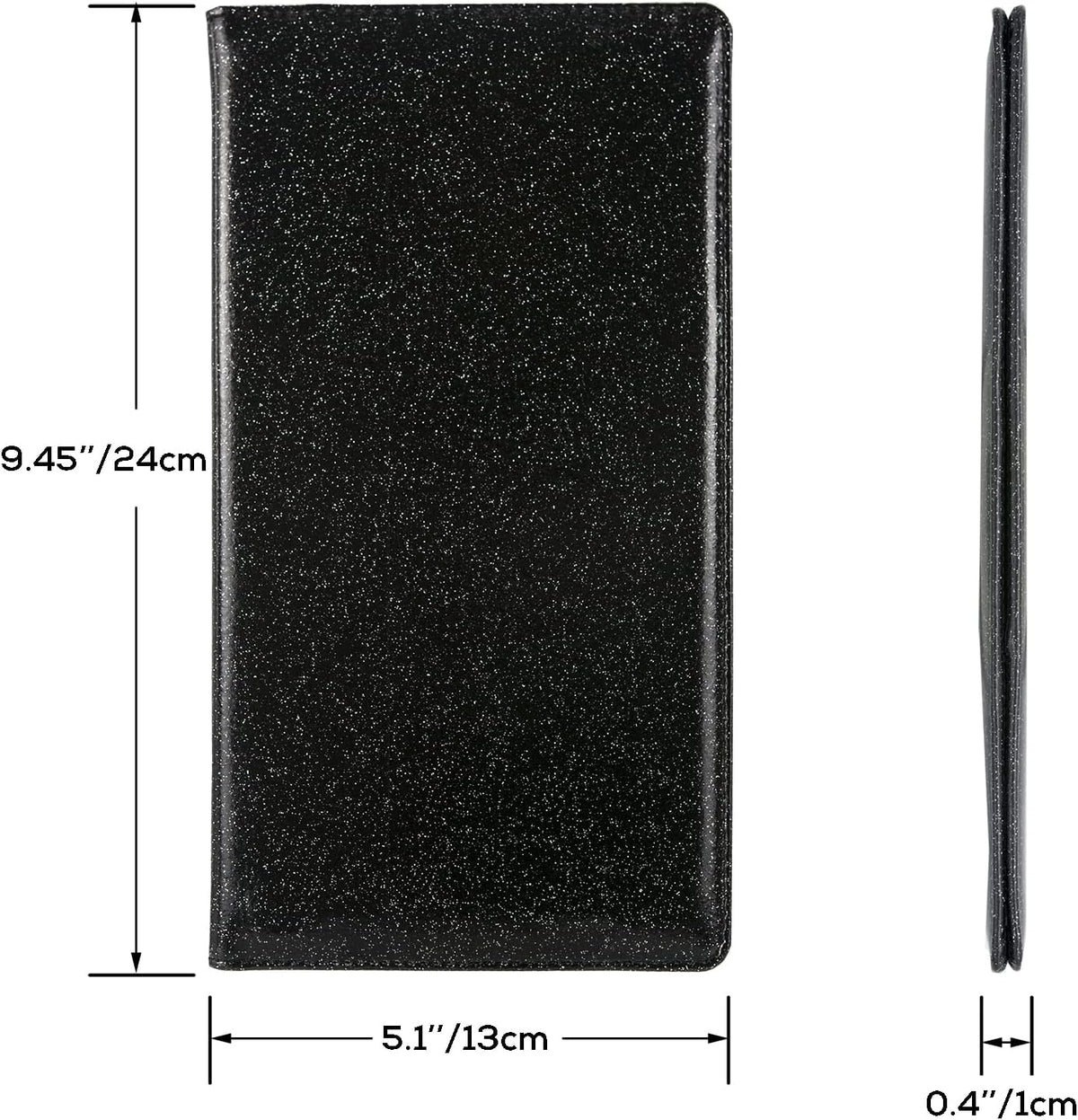Leather Car Registration and Insurance Holder Magnetic Shut, Glitter Black