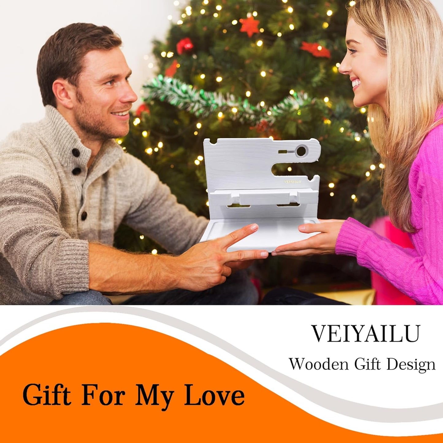 VEIYAILU Gifts for Women Girlfriend Him Men Dad Husband Boyfriend Nightstand Organizer Wood Phone Docking Station(White)