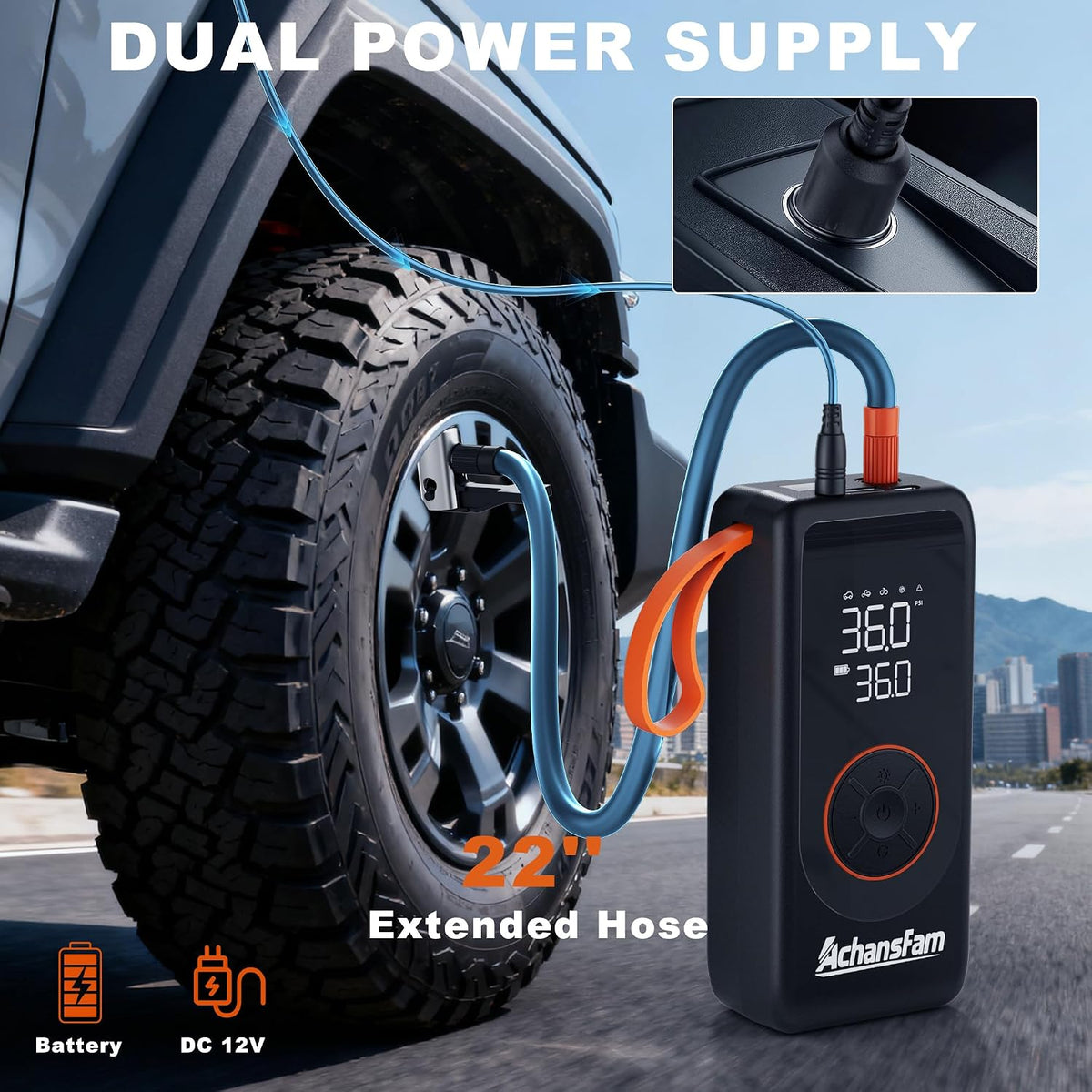 Portable Air Compressor, 48s Fast Inflation, Cordless with Dual Power Supply, 150 PSI Tire Pump with Digital Gauge, Long Runtime & Storage Case for Car, Truck, Bike, Ball