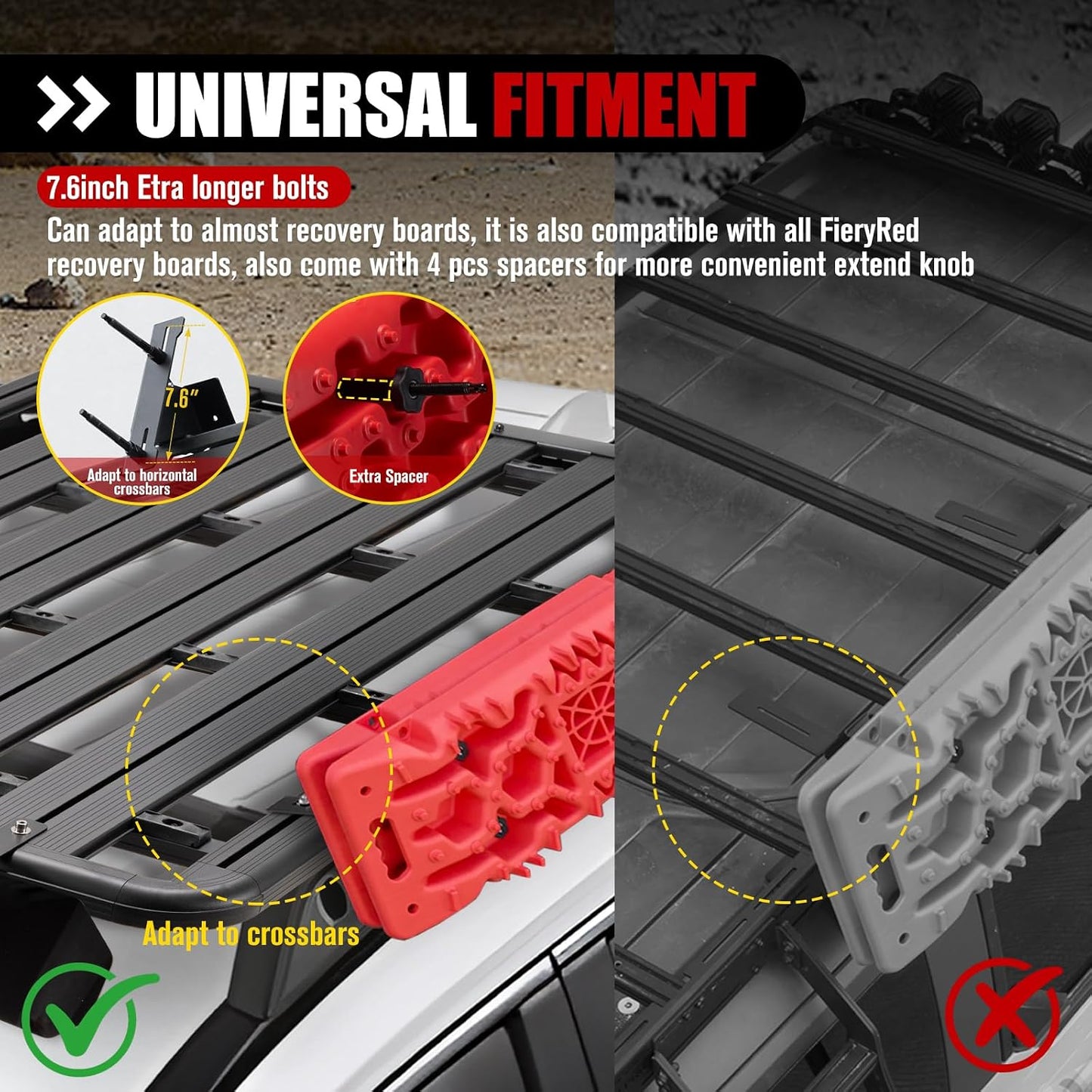 FieryRed Recovery Track Board Mounting Kit, Universal Traction Boards Mount Bracket, Side Mount for Roof Platform Rack with Lock for Overland Vehicle Roof Platform