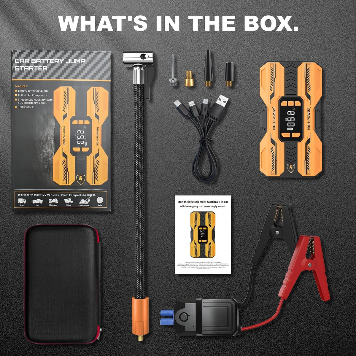 Nuynix Jump Starter with Air Compressor, 3000A Portable Car Battery Booster (Up to 9.0L Gas/7.0L Diesel) with 150PSI Auto-Shutoff Tire Inflator, 12V Lithium Jump Box, LED Display & Jumper Cables