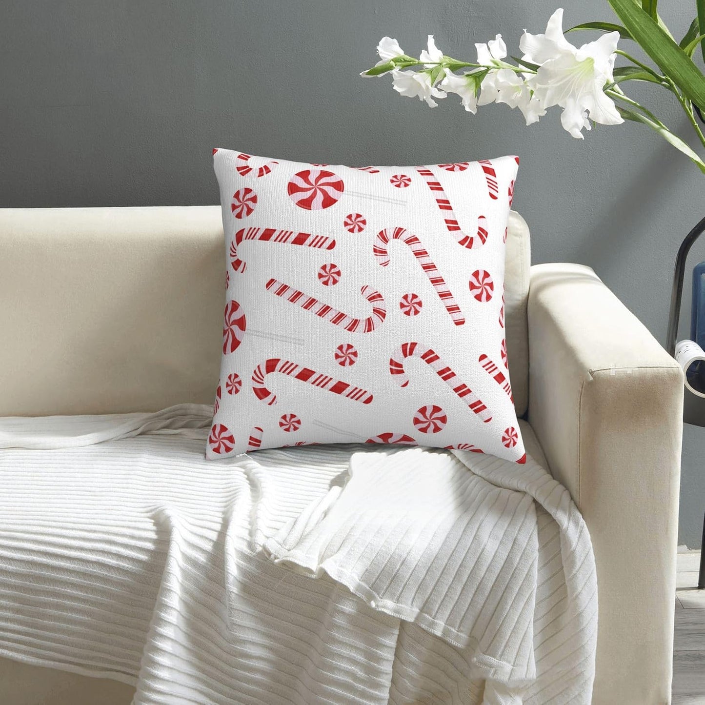 JOOCAR Christmas Pillow Covers 24 x 24 Inches Christmas Candy Cane Pillow Case for Winter Holiday Decorations for Couch Sofa Bed