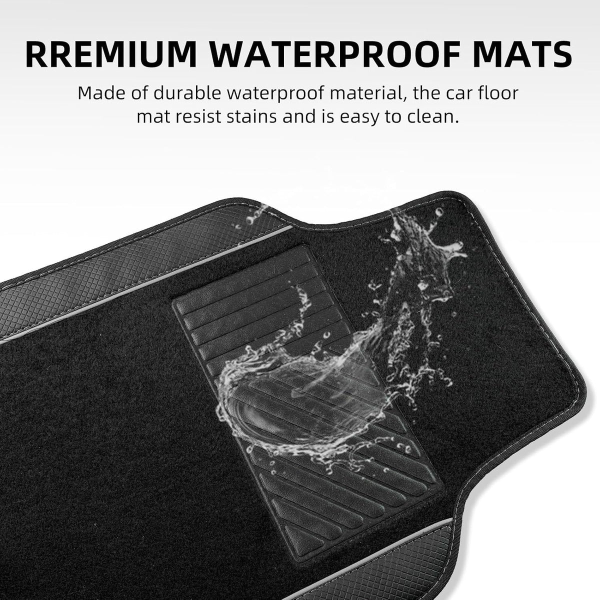 NBTEPEM Waterproof Universal Fit Car Floor Mats, Faux Leather Sporty Car Carpet Mats with Anti-Slip Nibbs Backing & Driver Heel Pad Fit for SUV, Vans, Sedans, Trucks, Set of 4 (Black with Grey line)
