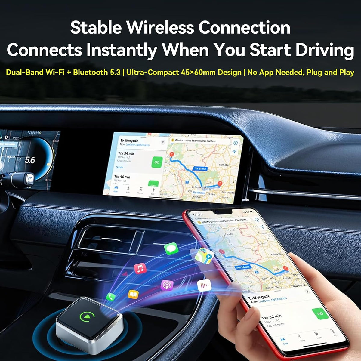 Wireless CarPlay Adapter 2026 Upgrade Mini Design Bluetooth