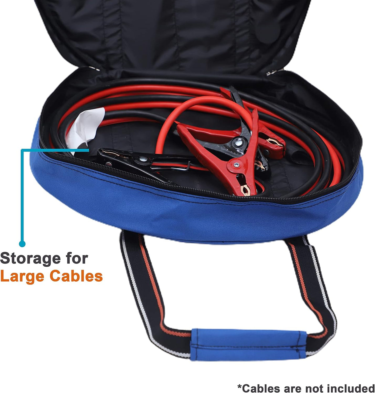 BULL TOOLS EV Charging & Jumper Cable Storage Bag, Organizer 6 Pocket Handmade Carry Bag - 15x15x4 Inch Waterproof Ballistic Polyester Round Bag's, Cords, Small Tools, For Motor Vehicles - Blue