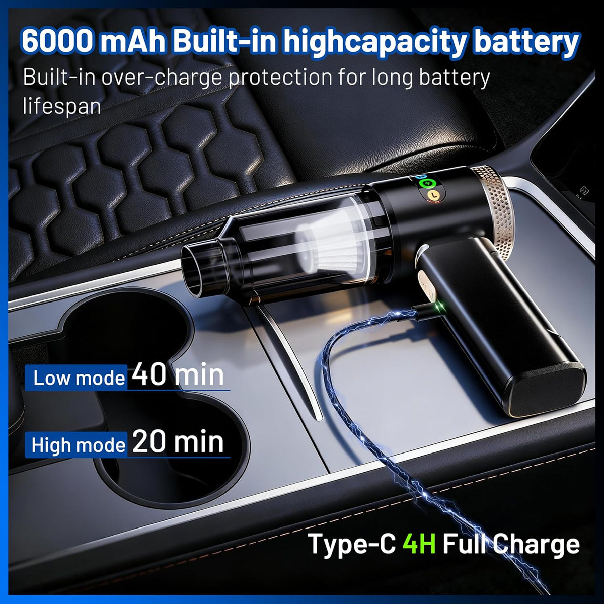 GcdPai Handheld Car Vacuum Cordless 20000PA Powerful Small Portable Rechargeable Vacuum Cleaner with LED Light Mini Vacuum for Car, Home, Office, Keyboard, Pet (Black Gold)