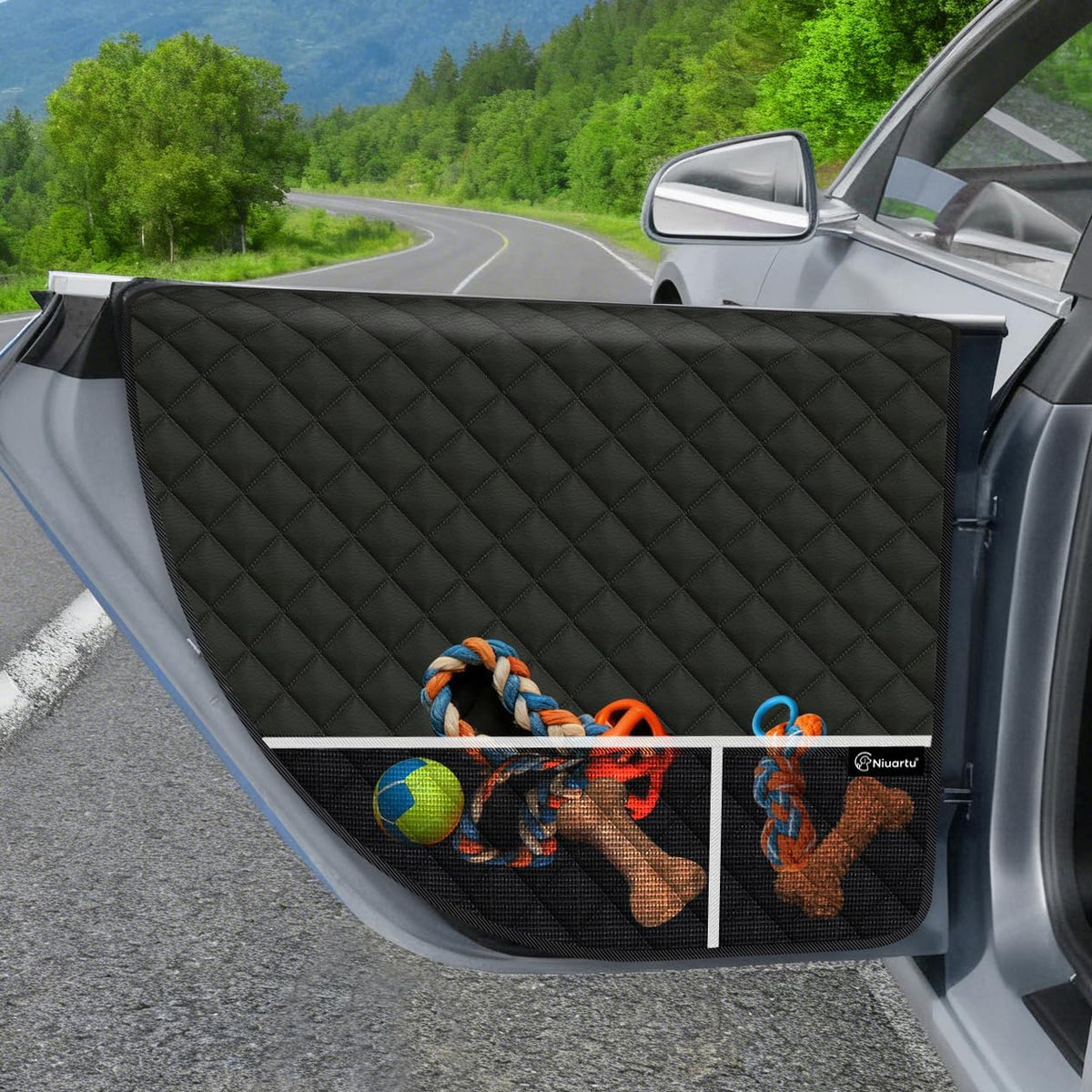 Dog Car Door Protector, 2 Pcs PU Leather Pet Car Door Cover, Waterproof & Scratch Resistant Dog Car Door Guard with Insert Flap Secure Fixation for SUV, Truck, Sedan