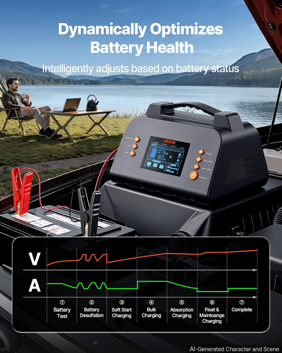 VEVOR Smart Battery Charger 25A 6V 12V 24V for Lithium LiFePO4 Lead-Acid