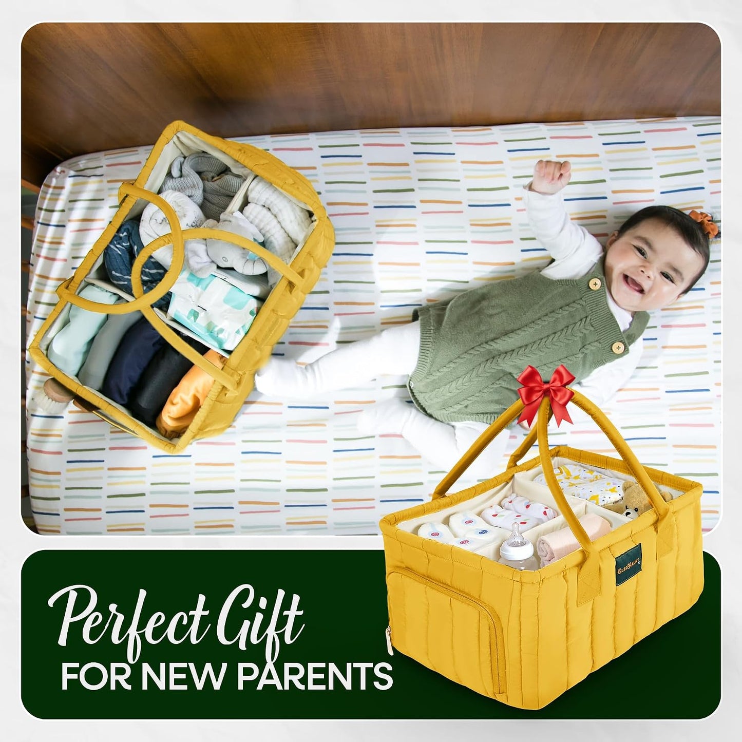 Baby Diaper Caddy Basket Organizer-Sturdy, Breathable & Washable - Stylish Storage, Portable, Car Caddy Organizer, Nursery, Baby Gift Registry Newborn Essentials (Yellow)