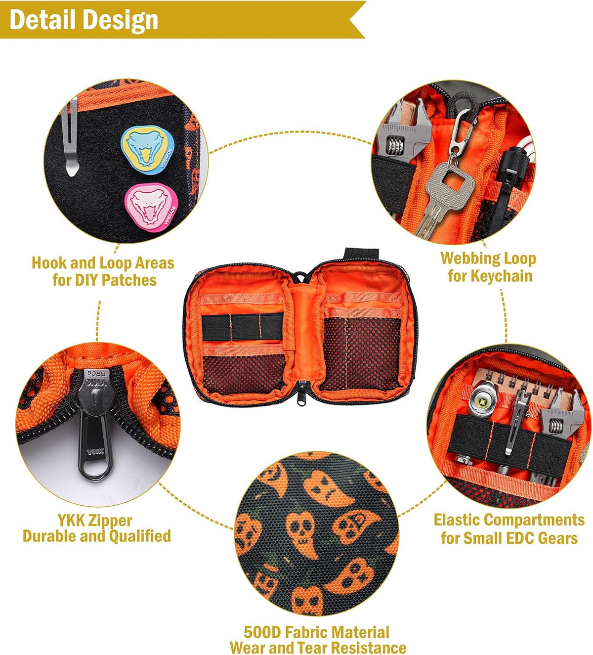 VIPERADE VE26 EDC Pouch Organizer with 11 Compartments, Small Tool Pouch with DIY Patches Area, EDC Pocket Organizer for Mutitools