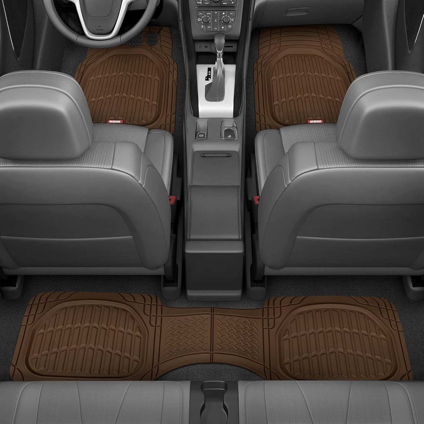 Motor Trend FlexTough Deep Dish All-Weather Floor Mats, Waterproof Trim-To Fit Mats for Cars, Trucks, SUVs - Universal Automotive Floor Liners, Car Accessories, Brown
