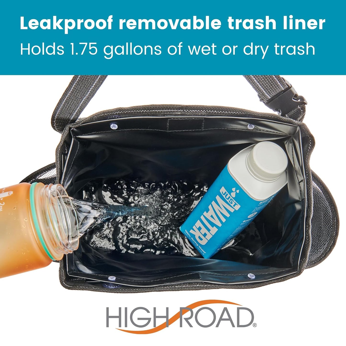High Road StashAway Car Trash Can with Tissue Holder - Car Organizer with Trash Can, Tissue Dispenser and 3 Storage Pockets for Bottles, Flasks, Wipes and Driving Essentials