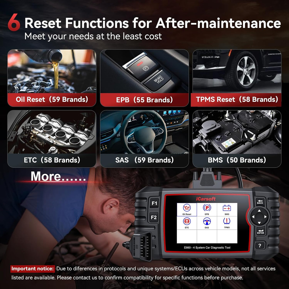 iCarsoft E660 2026 Version 4 Systems OBD2 Scanner, ABS SRS Engine Transmission Car Code Reader with 6 Reset Service Clear Fault Codes Battery Test Diagnostic Scan Tools Lifetime Free Upgrade