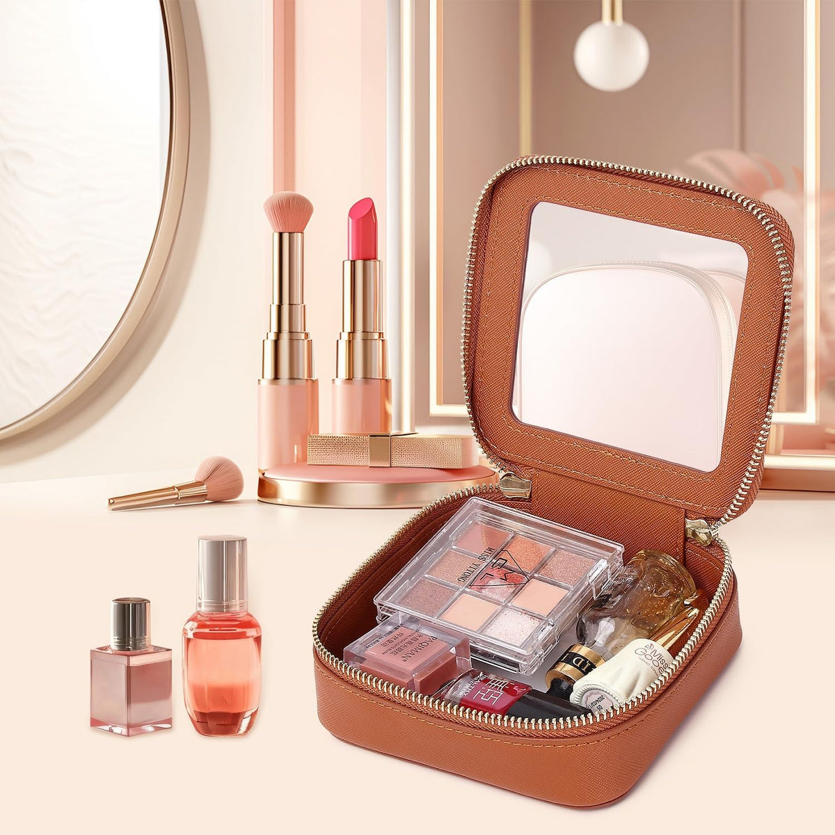 Pinkmik Small Clear Mini Makeup Bag, Brown, MINI-1