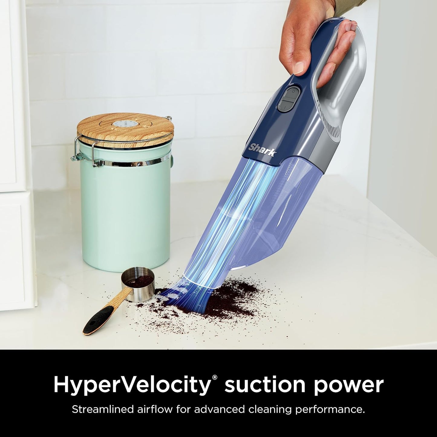 Shark Cyclone PET Handheld Vacuum | HyperVelocity Suction | Powerful Pet Hair, Home & Car Cleaning | USB Rechargable| Lightweight | Crevice Tool & Multi Surface Pet Tool | Navy Blue/Grey | CH701
