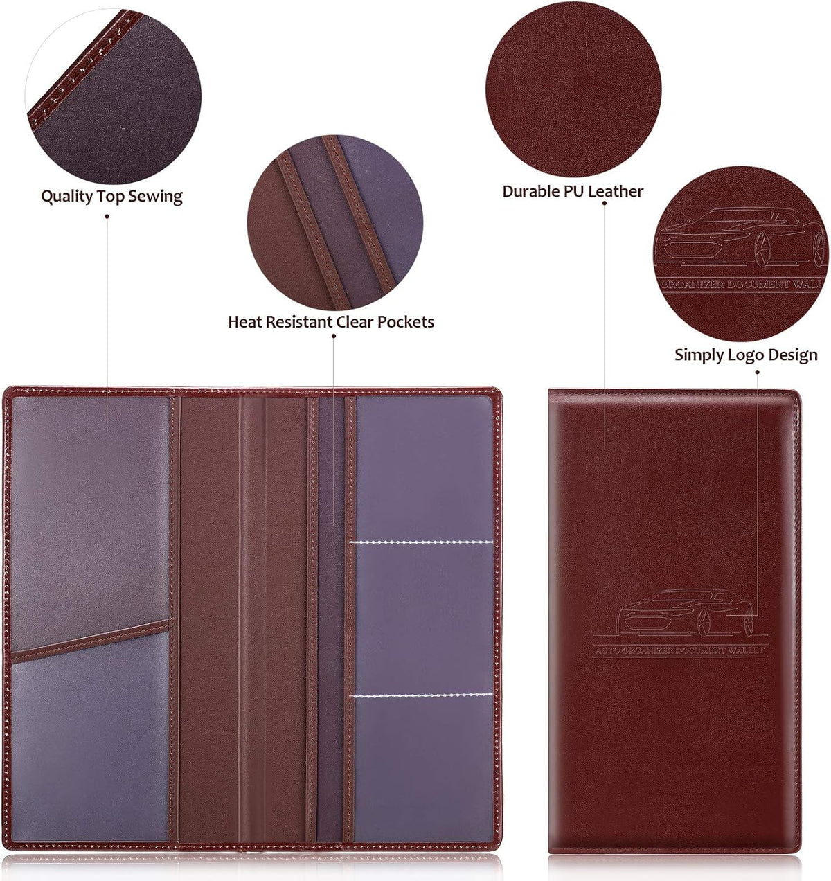 Frienda 2Pcs Car Registration Insurance Card Holder, Black, Brown
