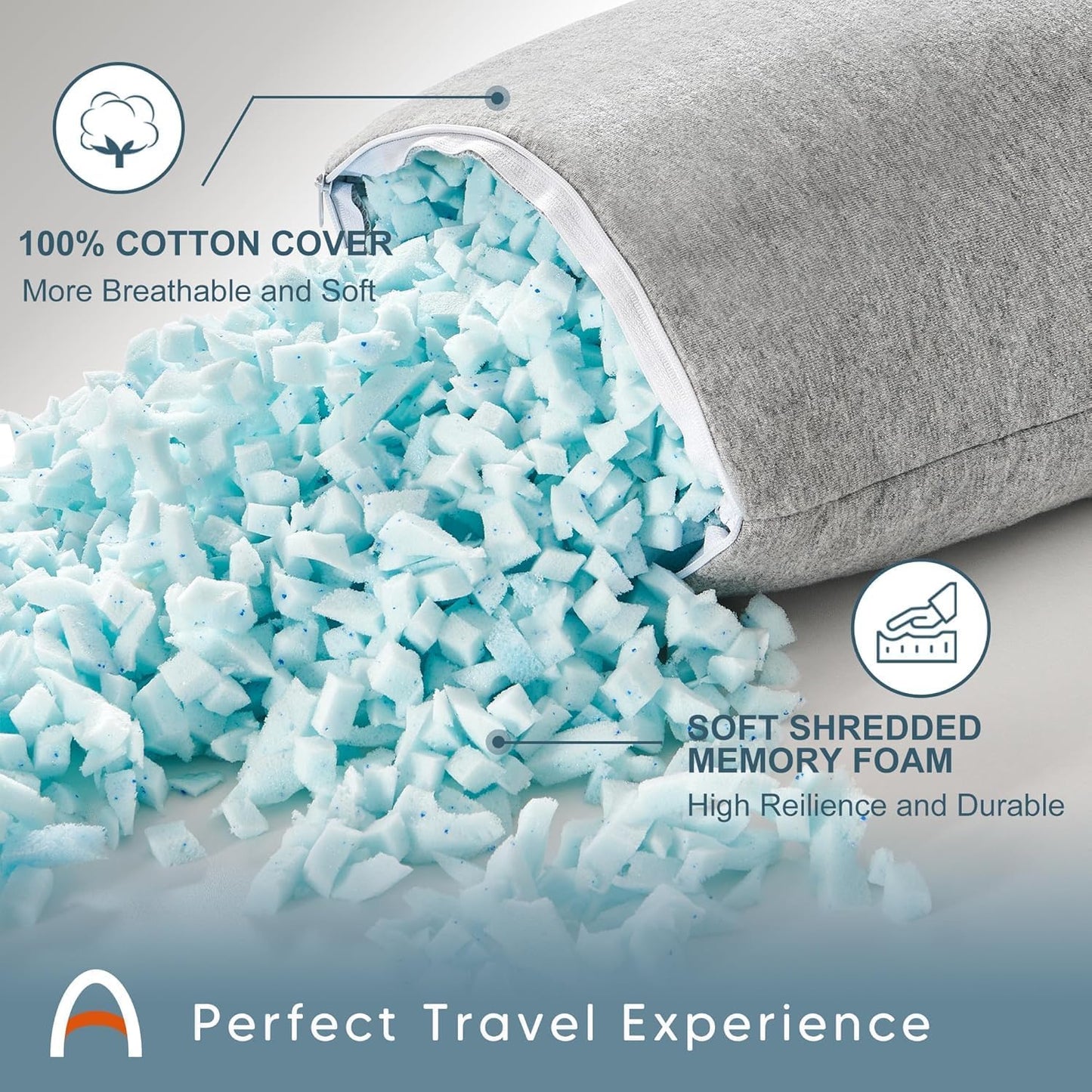 ACCURATEX Camping Pillow, Cotton Cover Compressible Travel Pillow,13x18 | Adjustable,Shredded Memory Foam Fill, Small Backpacking Accessories, Sleeping Essentials, Portable Car Airplane Pillow