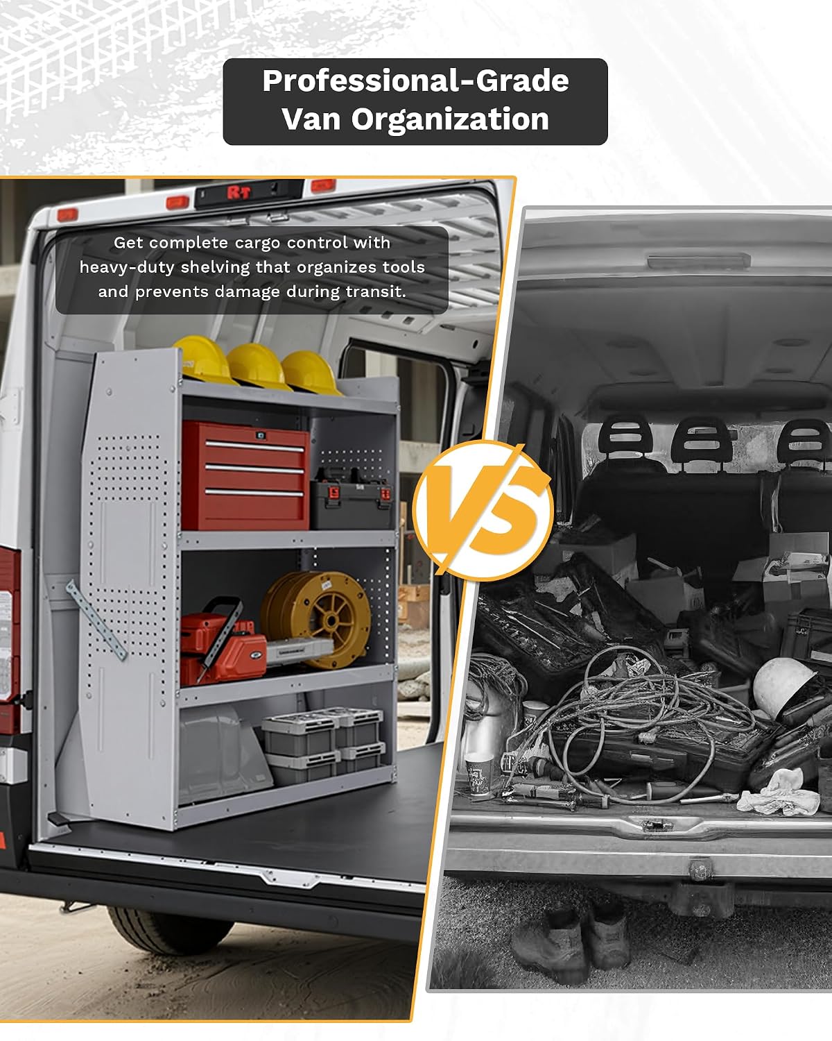 SV-4246 Steel Low/Mid/High Roof Van Shelving Storage System Fits Transit, GM, NV, Promaster, Sprinter and Metris, Contoured Shelving Unit, 42" W * 46" H * 13" D