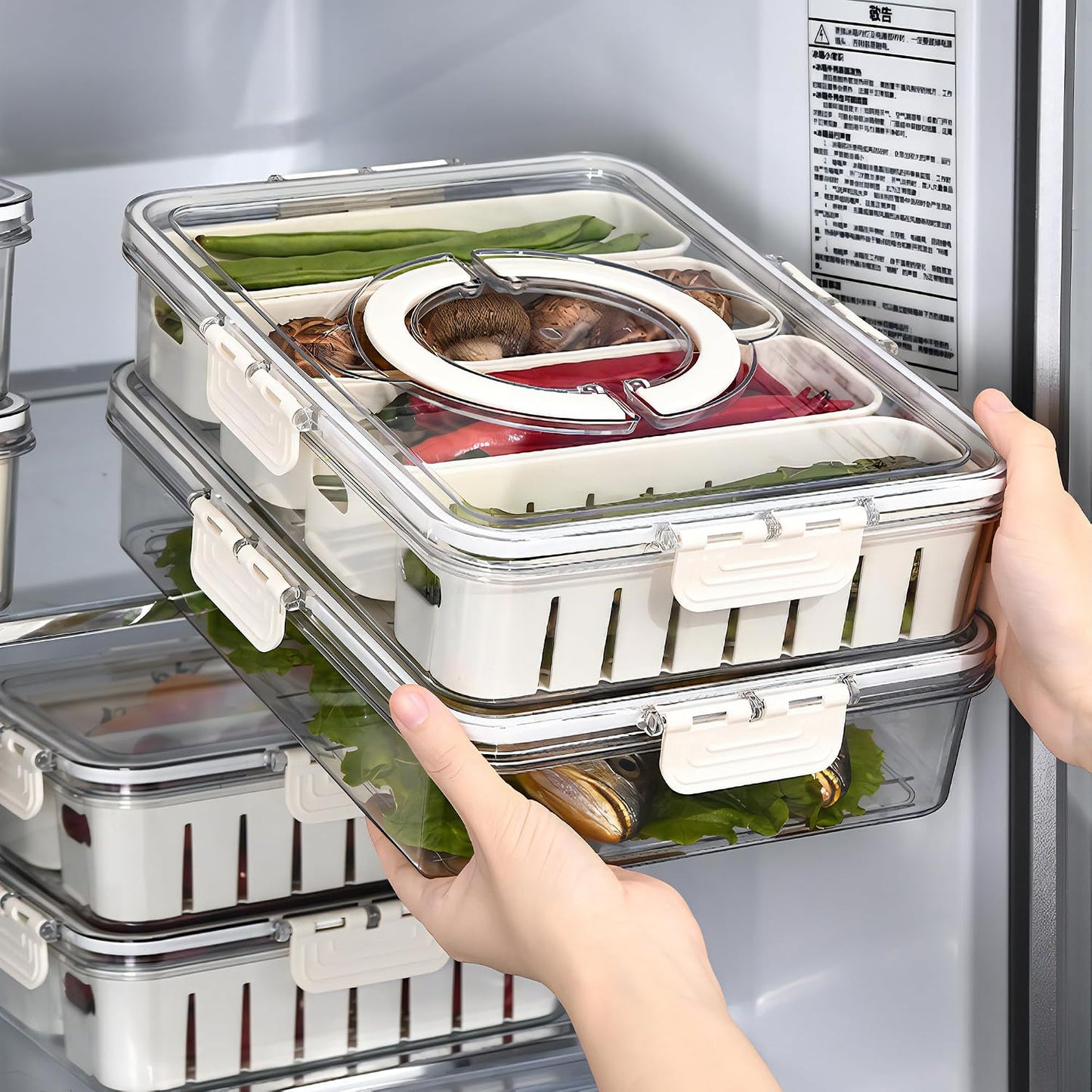 Divided Snackle Box with Lids Stackable Food Serving Tray for Fruit&Veggie Plastic Fridge Storage Container for Pantry Freezer Clear Snack Box for Meal Prep Candy Nuts Spice
