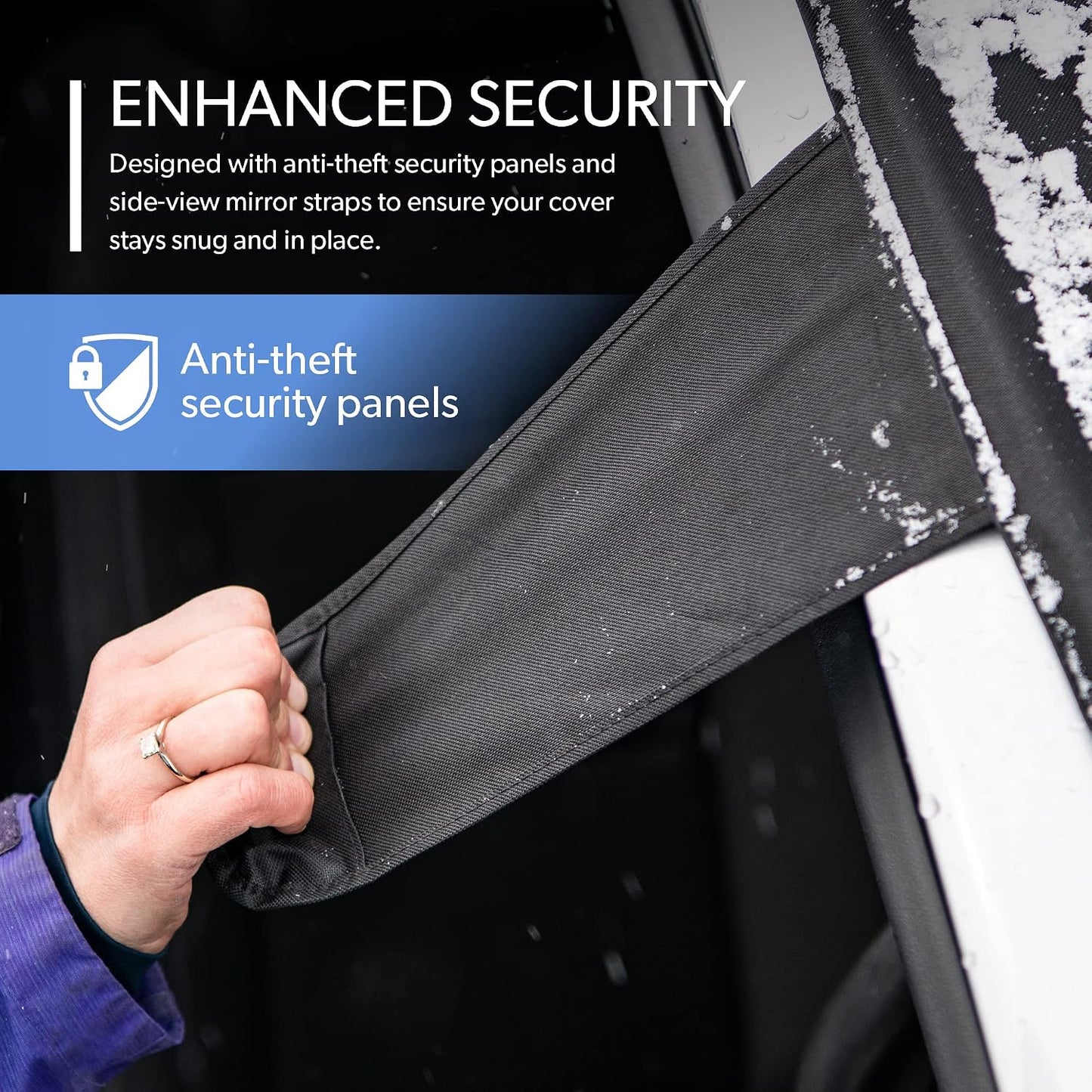 FrostGuard Plus | Winter Windshield Cover for Ice and Snow, XL Size (Black) - Built-in Security Panels, Wiper Blade Coverage + Mirror Covers - Fits XL Size Cars, Trucks and SUVs, 68 x 41 Inches