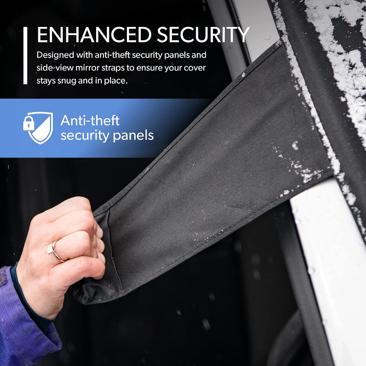 Frostguard Glove | Car Windshield Cover for Ice and Snow - Standard Size, Fits Sedans and Compact Cars - Features Elastic Loops, Security Panels + Storage Pouch - Black, Measures 59 x 41 Inches