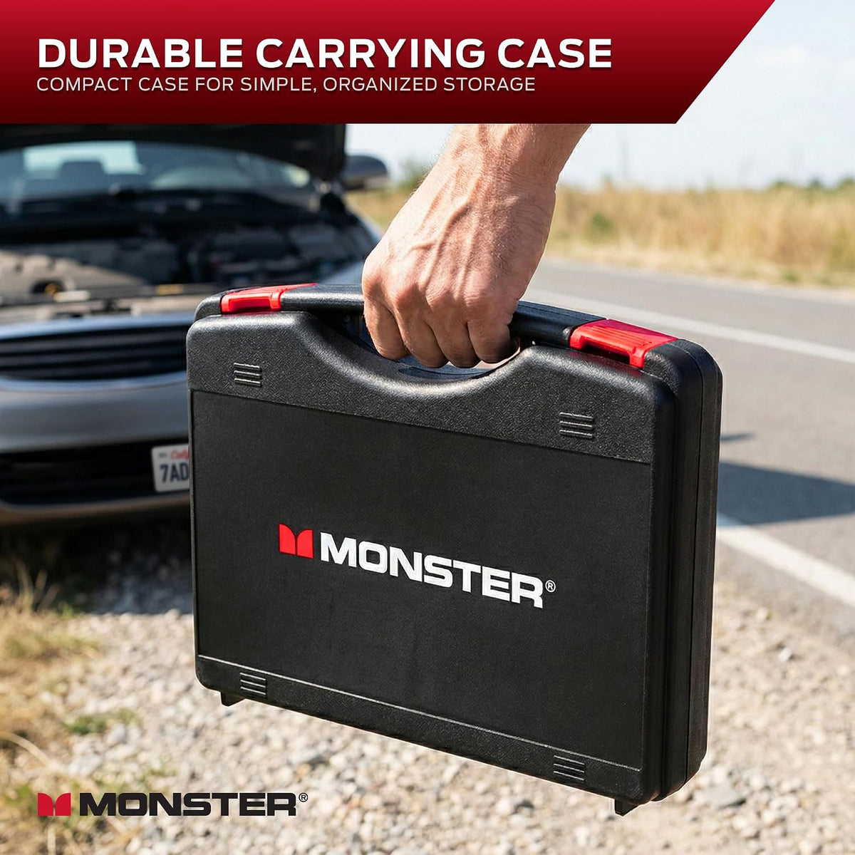 Monster 8000mAh Multi-Function Jump Starter, 12V Output, Dual USB Ports, LED Light, Built-in Compass