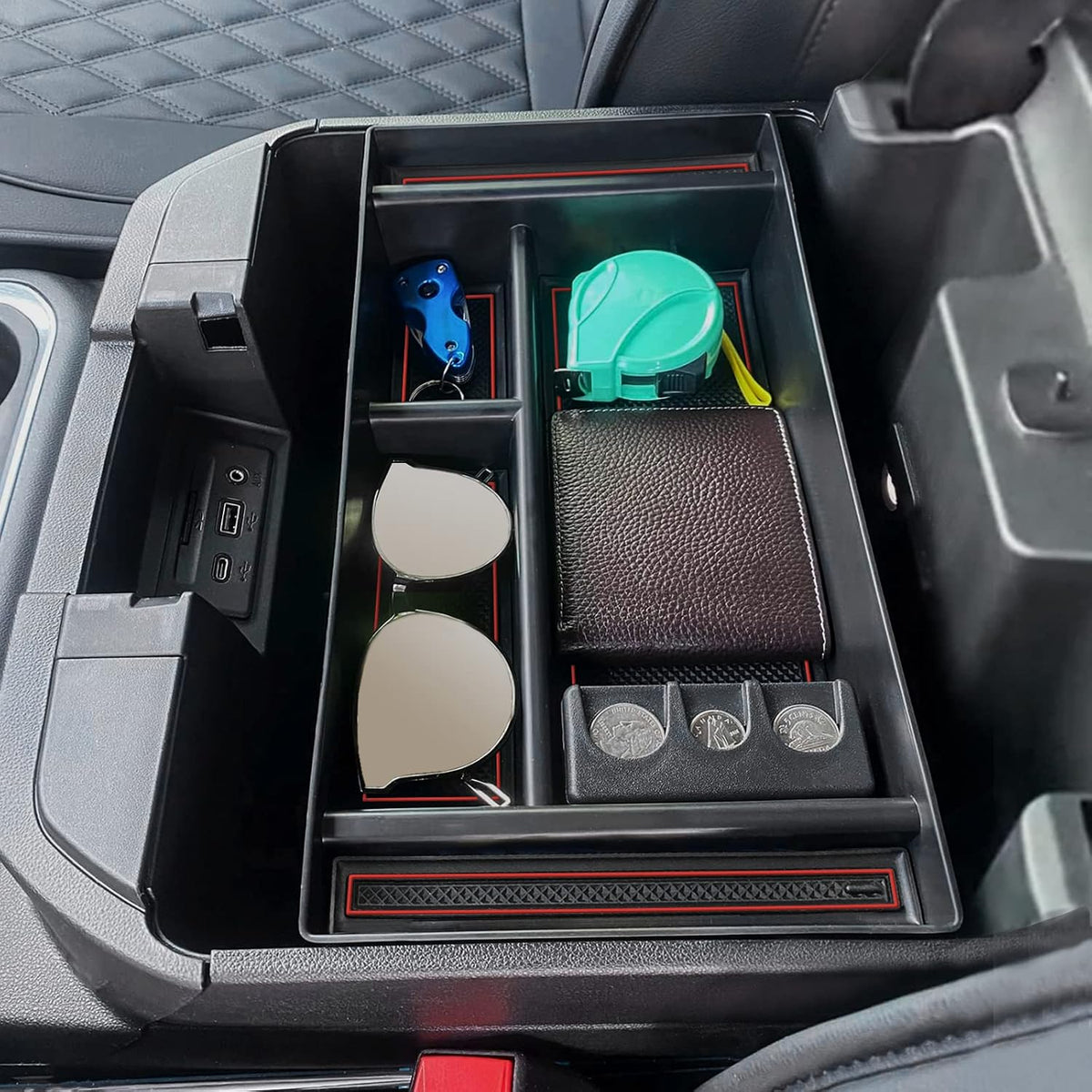 TOPINSTALL Red Center Console Tray Compatible with 2019-2022 Chevy Silverado/GMC Sierra 1500 and 2020-2023 Silverado/Sierra 2500HD/3500HD Accessories (Full Console w/Bucket Seats ONLY)