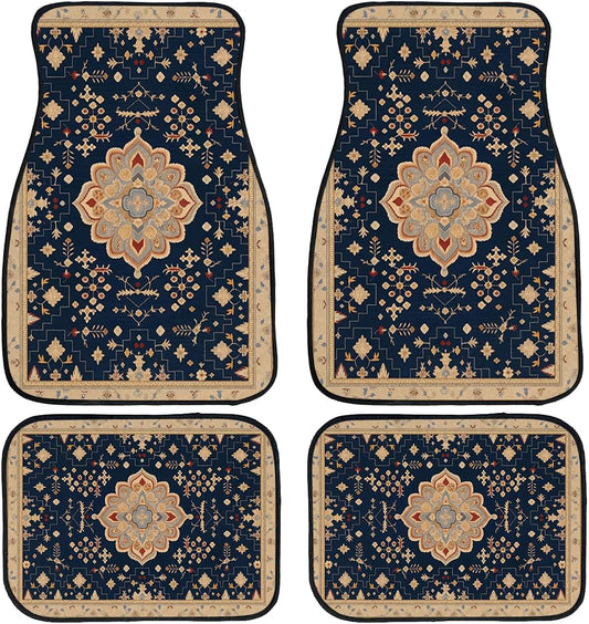 Vintage Car Floor Mats Set of 4 Persian Medallion Floral Automotive Foot Mats Rugs Carpet for Car Non-Slip Auto Car Accessories Universal Fit Car Accessories for Truck