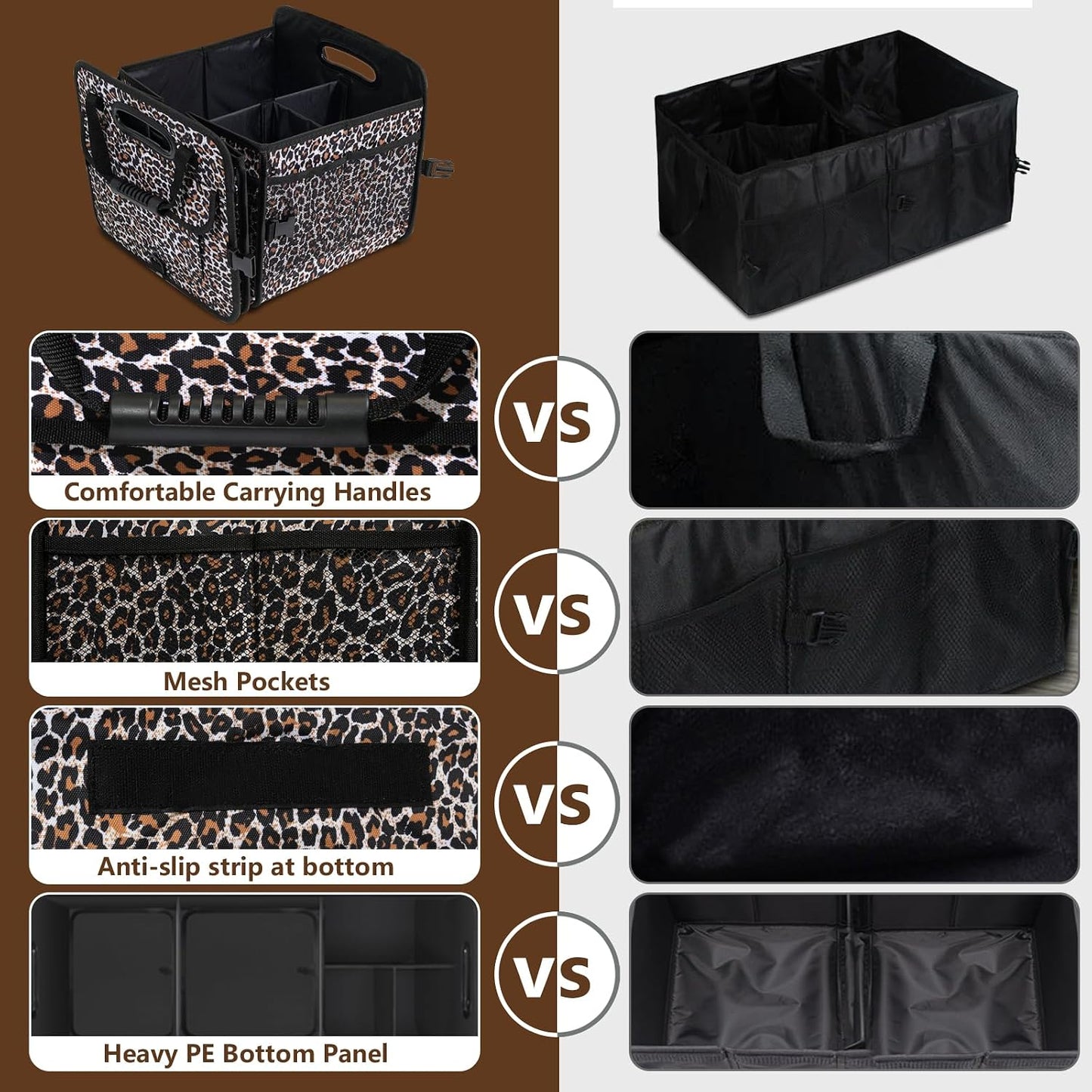 AOPHY Leopard Print Trunk Organizer - 95L Large Capacity, Non-Slip Bottom, Waterproof, Portable Car Storage for SUV, Truck, Sedan