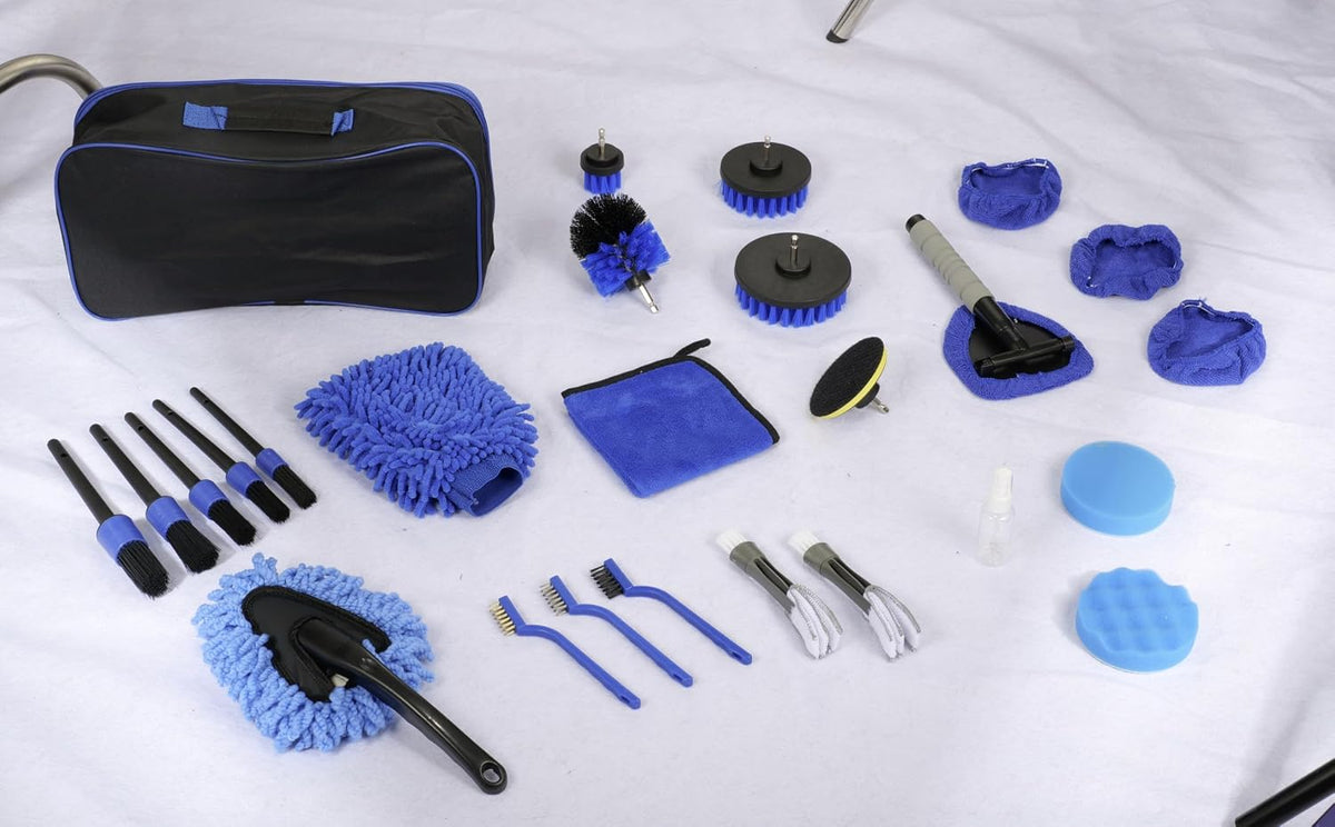 27Pcs Car Detailing Kit with Heavy Duty Detailing Brushes, Car Wash Cleaning Tool, Car Care kit for Comprehensive Car Wash Windshield Interior Exterior Wheels, Blue (27pcs)