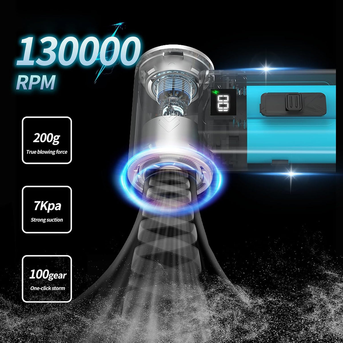 High Power Car Vacuum Cleaner Handheld Fan Blower Efficient Filtration System ABS Pet Hair Removal ABS Car Cleaning Tool