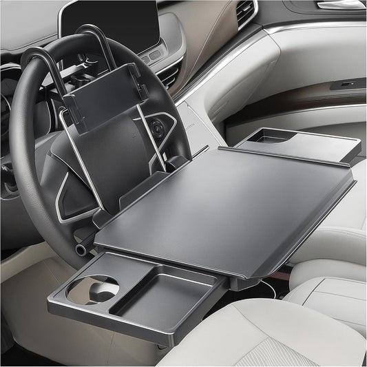 Paffenery Large Car Steering Wheel Tray Back Seat Headrest Tray with Phone Holder, Steering Wheel Desk Food Table for Car Laptop Mount Steering Wheel for Large SUVs, Trucks & Vans,18"