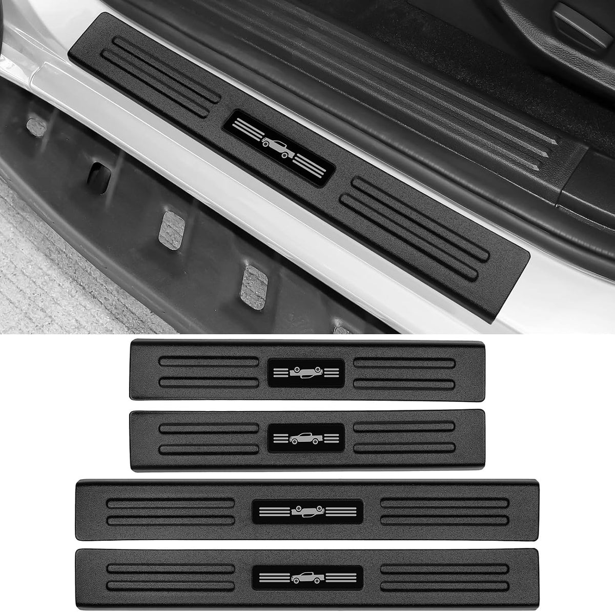 Door Sill Guards Compatible with Ford Ranger 2024 2025 2026 XL/XLT/Lariat/Raptor Accessories ABS Material Door Sill Protector Plate Decoration Front and Rear Door Pedal Kick Protection