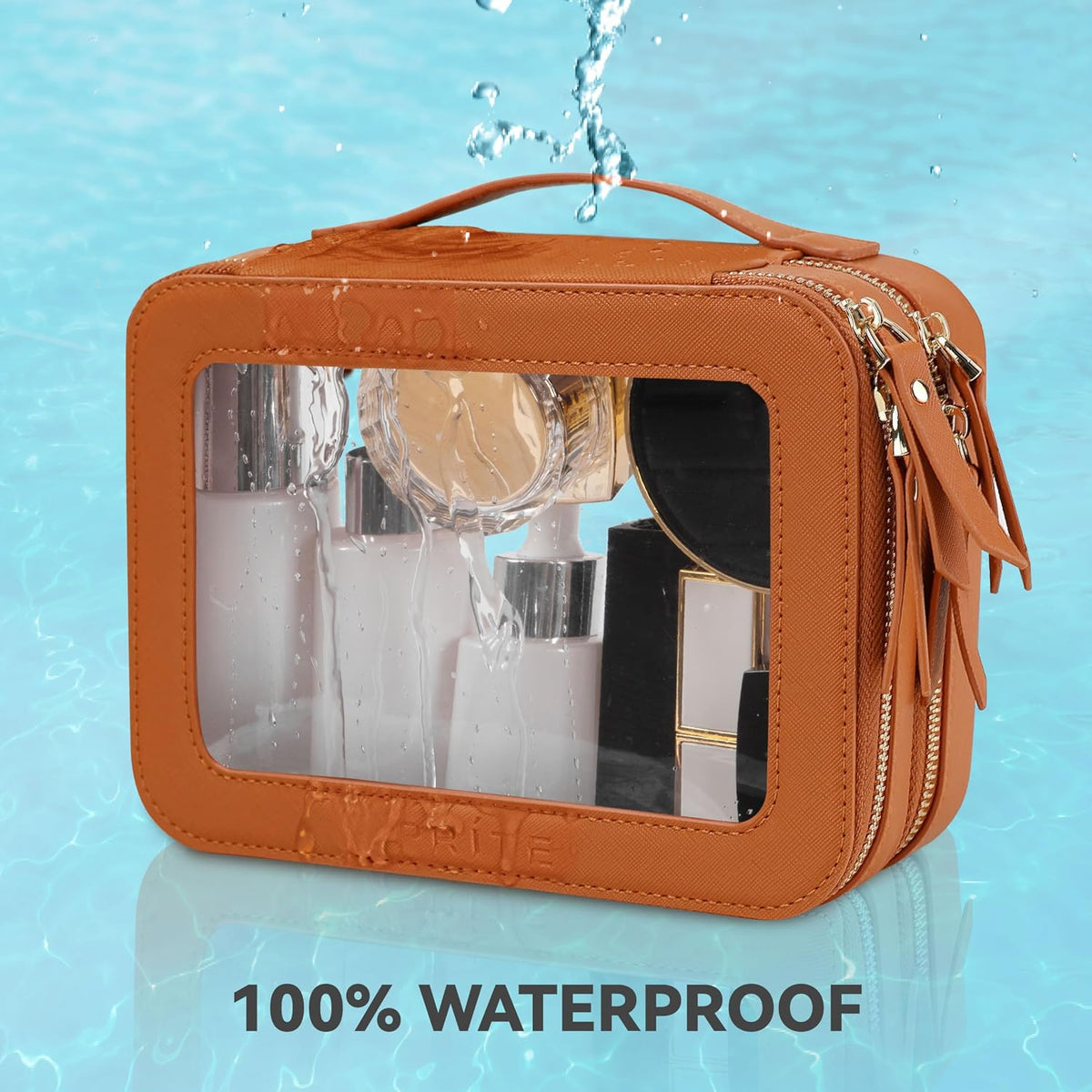 Prite Double Layer Clear Makeup Bag Travel Cosmetic Organizer for Women