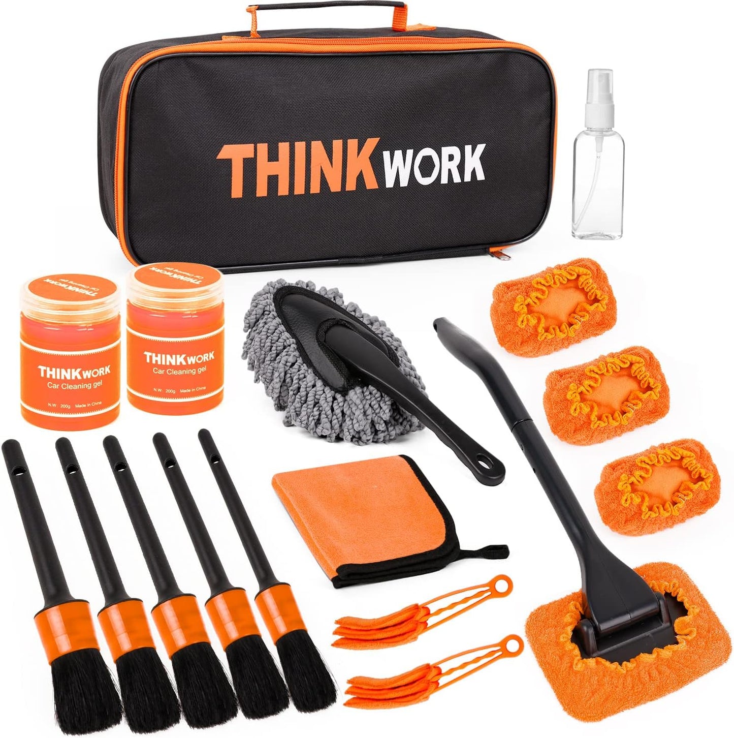 THINKWORK Car Cleaning Kit, Car Vacuum Kit, Gray Car Interior Detailing Kit with 8000PA High Power Vacuum, Including 7Pcs Detailing Brush Set and Bag
