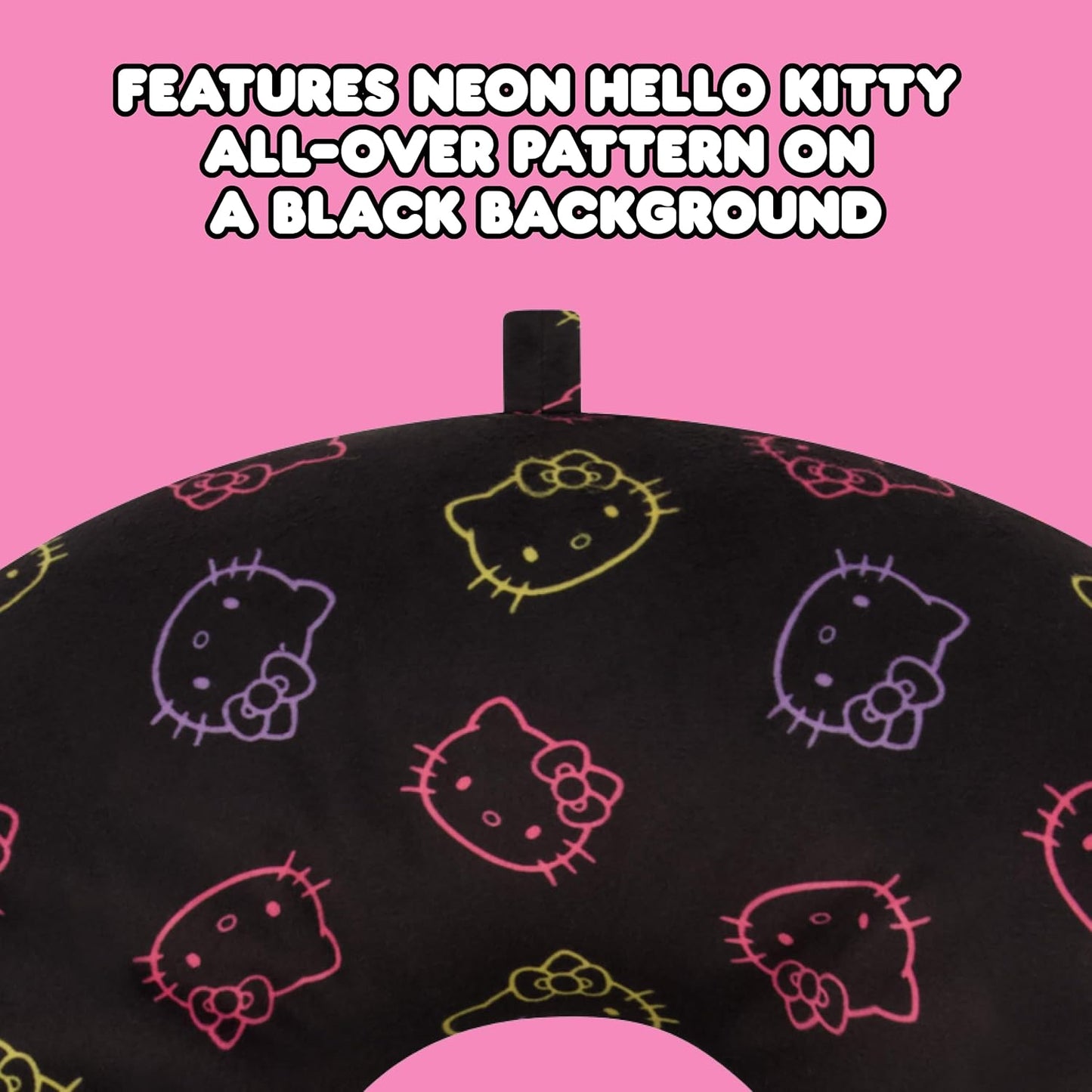 Hello Kitty Neck Pillow, Memory Foam Travel Accessories for Airplane, Car, and Office, Comfortable and Breathable, Black