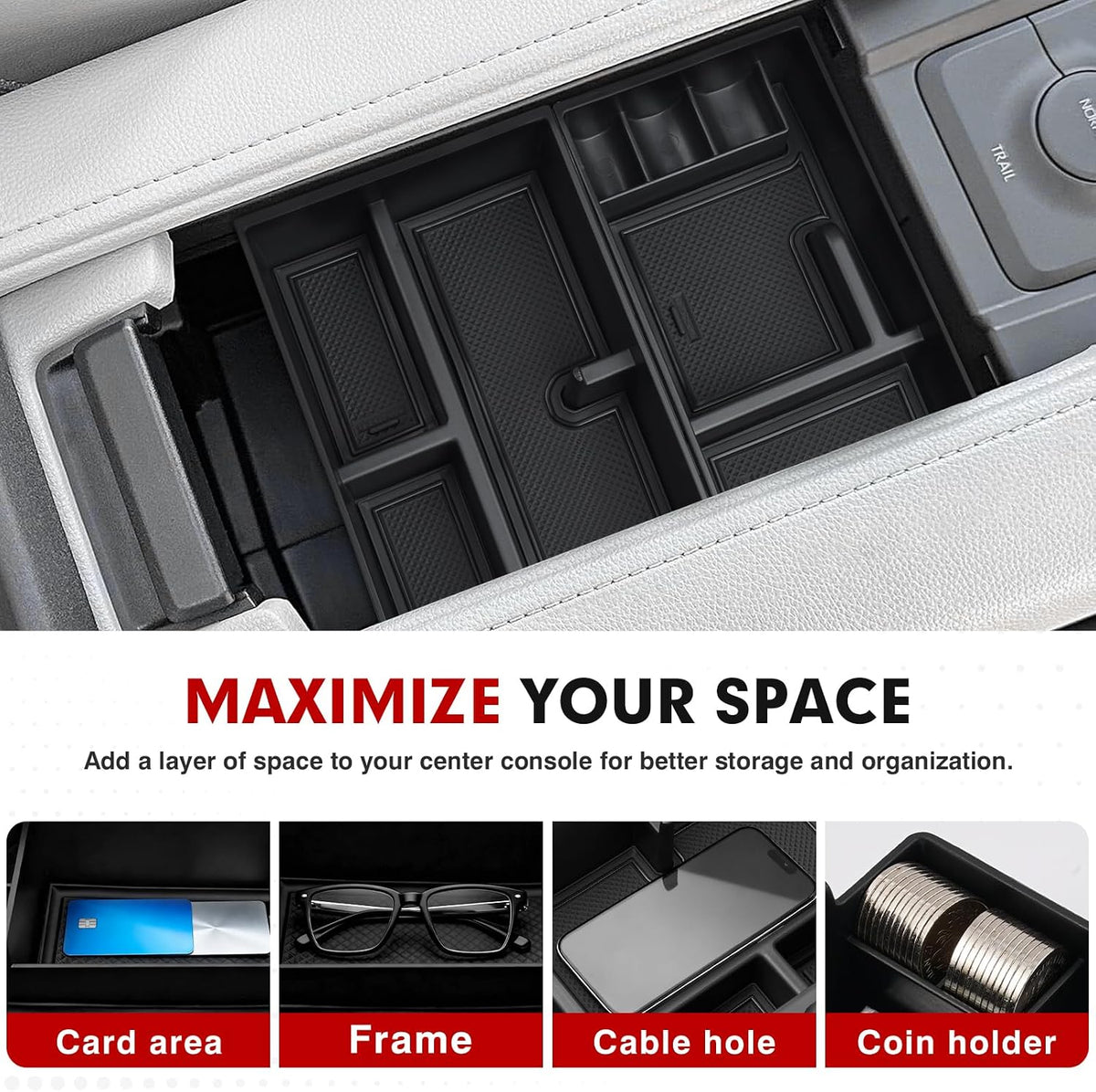 Autorder 2PCS Center Console Organizer for 2024 2025 Toyota Grand Highlander LE/XLE/Limited/Platinum/Nightshade Hybrid Accessories Armrest Storage Box Secondary Insert Tray