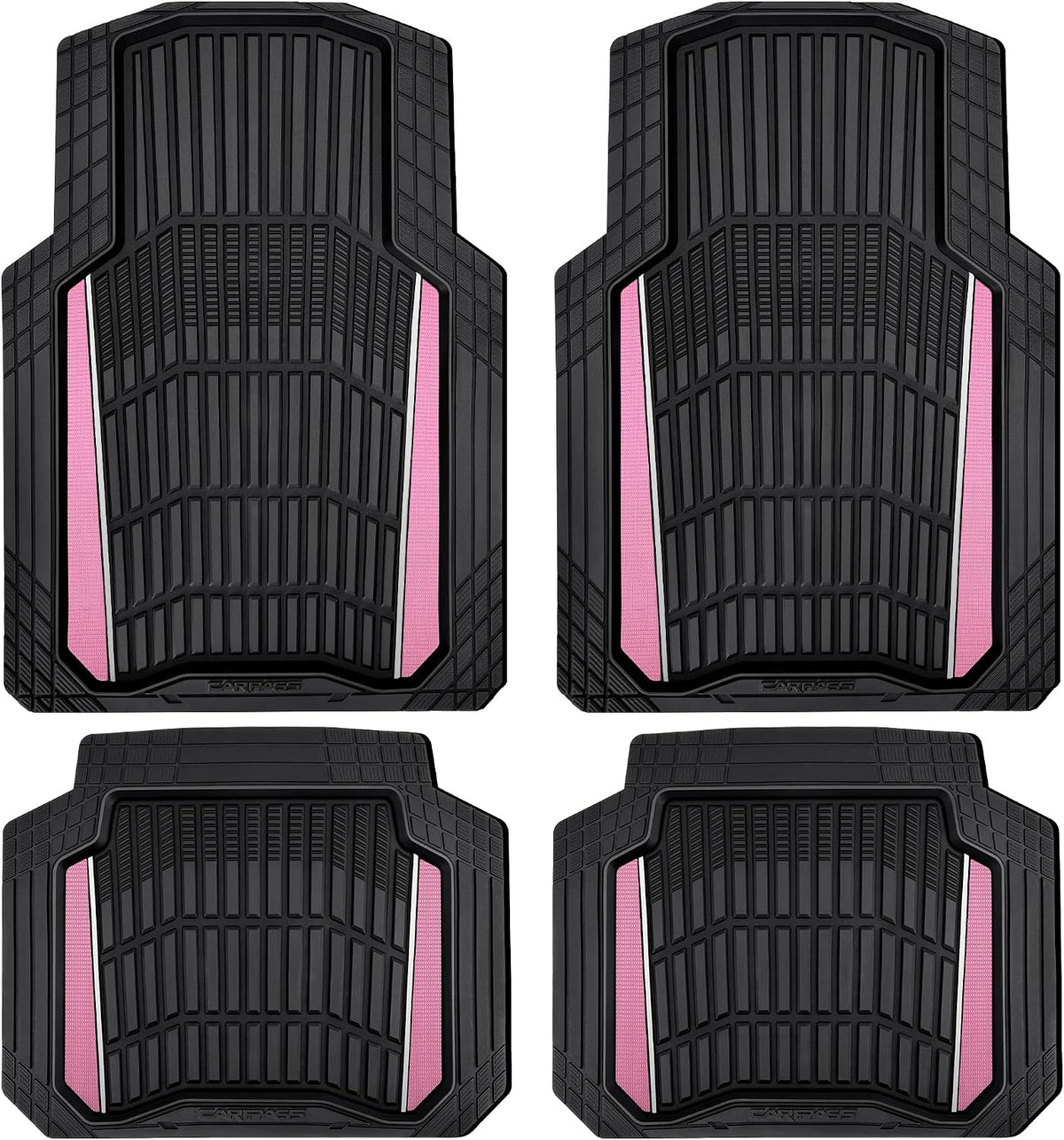 CAR PASS Heavy Duty Rubber Car Floor Mats, Deep Waterproof Car Floor Mats All Weather, Aluminum Film Floor Mats for Cars Non-Slip Universal Trim to Fit for SUVs Trucks Sedans Vans, Black Pink Metallic
