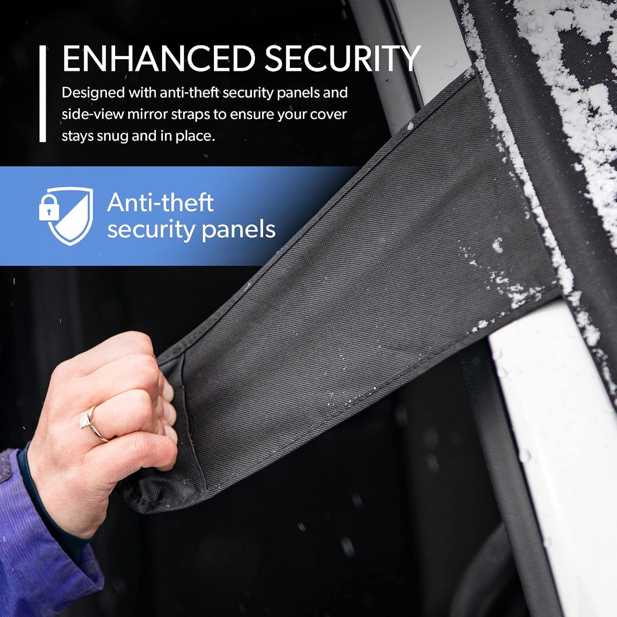 FrostGuard Deluxe | Full-Coverage Car Windshield Cover for Ice and Snow, XL Size - Wiper Blade + Side Mirror Coverage - Fit-Fast Straps + Security Panels - Black, 41 x 68 Inches
