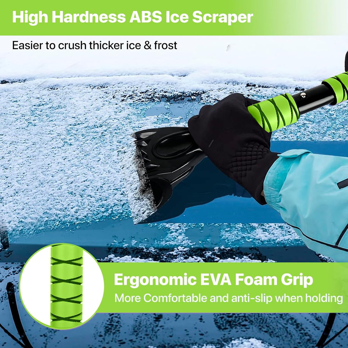 44 in Extendable Snow Brush and Ice Scraper for Car Windshield, Green