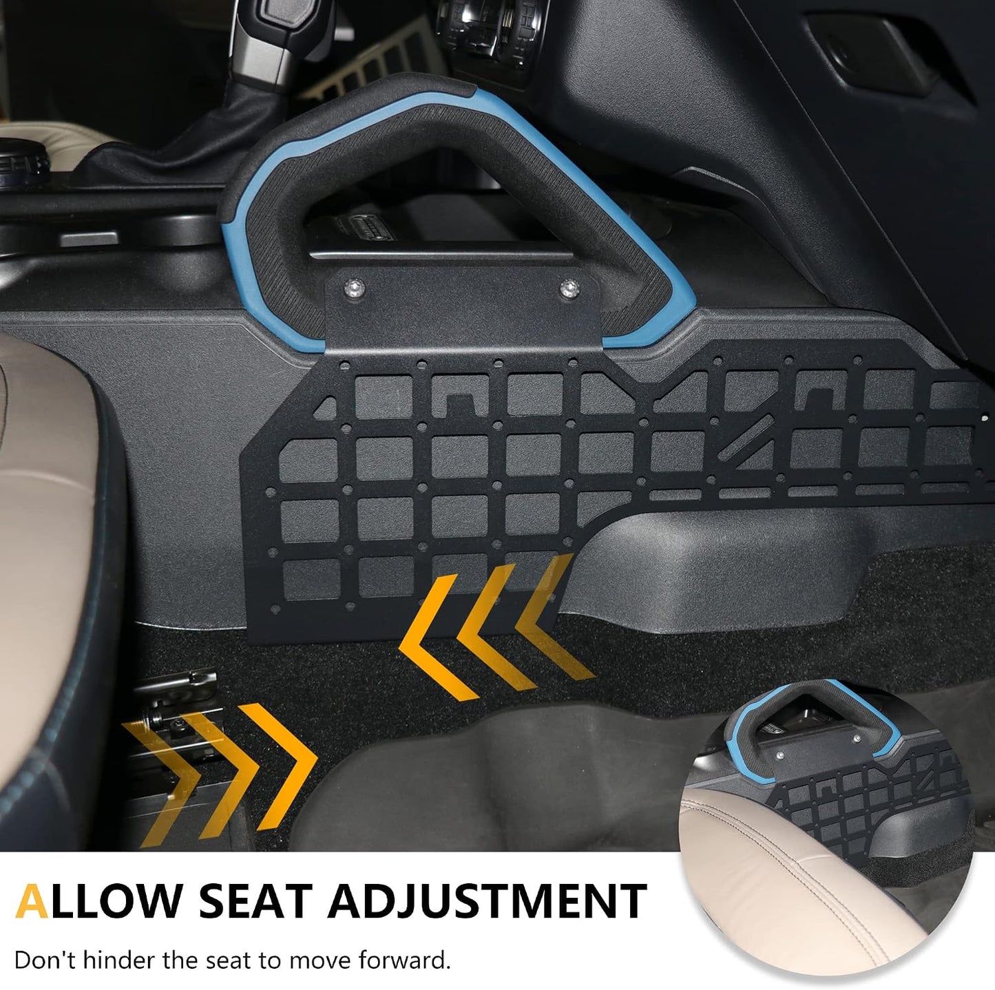 Molle Panel for 2021 2022 2023 2024 2025 Ford Bronco 2/4 Door Interior Accessories Center Console Storage Passenger Side Grid Plate Organizer Gear Shifter Right Side Hanging Steel Rack, Black