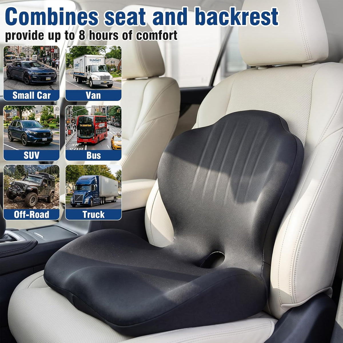 Car Seat Cushion with Lumbar Support Pillow, Memory Foam Office Chair Cushion for Back Pain Sciatica Pain Relief, Ergonomic L-Shaped Seat Cushion for Car Truck Driving Office Chair Home
