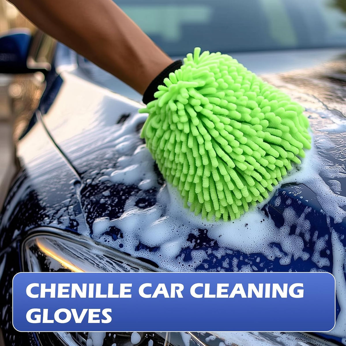 4Pcs Car Wash Mitt Microfiber Gloves Chenille Material Microfiber Towels for Car Washing Supplies Kit Scratch Free Cleaning Gray + Sky Blue