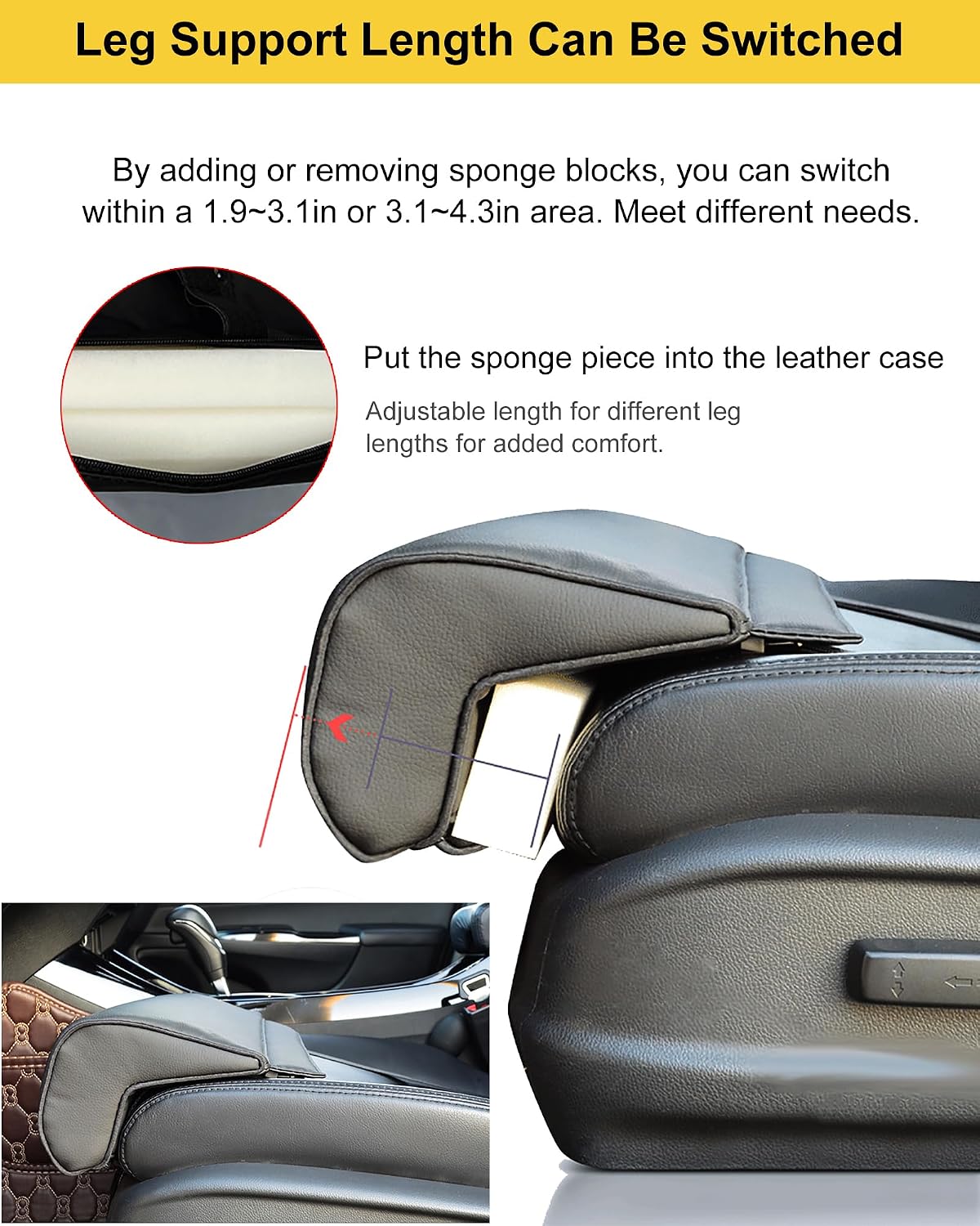 Car Seat Extender Leg Support, Upgraded Car Driver Seat Leg Support Extender - Heighten & Lengthen, Universal Car Leg Extender Pillow for Cars Buses Trains Office Home (Large)