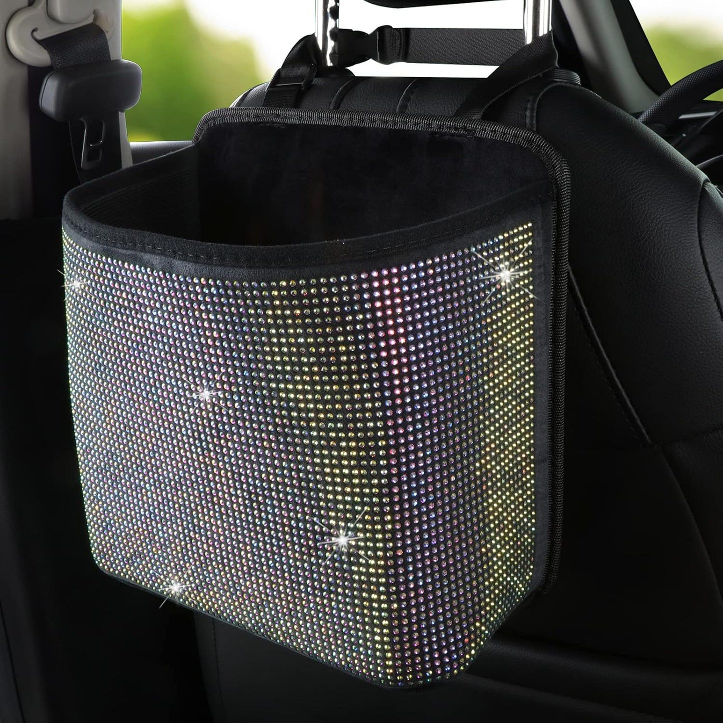 Cavalcade Car Back Seat Organizer, Bling Hanging Pocket, Large Seat Back Travel Caddy Bag, Diamond Trash Bin Garbage Container (Black)